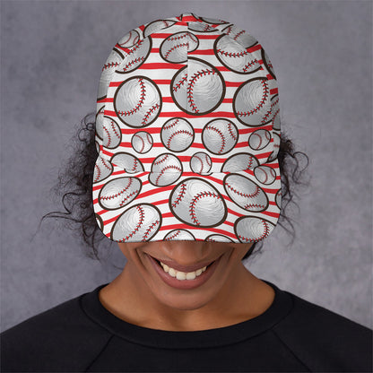 Red Striped Baseball Pattern Print Baseball Cap