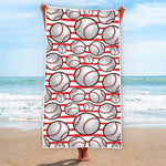 Red Striped Baseball Pattern Print Beach Towel
