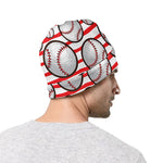 Red Striped Baseball Pattern Print Beanie