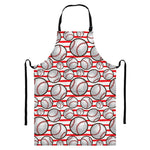 Red Striped Baseball Pattern Print Bib Apron With Pocket