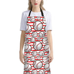 Red Striped Baseball Pattern Print Bib Apron With Pocket