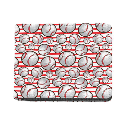 Red Striped Baseball Pattern Print Bifold Wallet