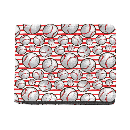 Red Striped Baseball Pattern Print Bifold Wallet