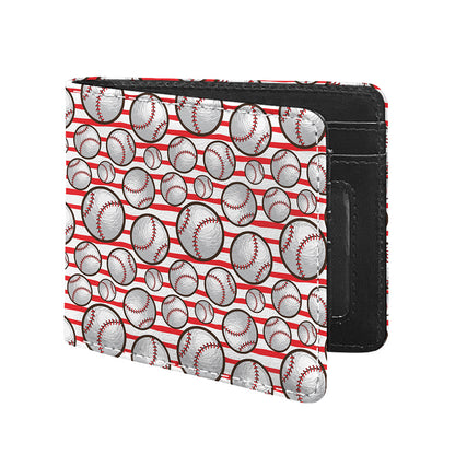 Red Striped Baseball Pattern Print Bifold Wallet