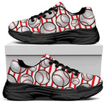 Red Striped Baseball Pattern Print Black Chunky Shoes