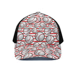 Red Striped Baseball Pattern Print Black Mesh Trucker Cap