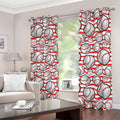 Red Striped Baseball Pattern Print Dimout Grommet Curtains