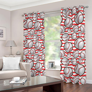 Red Striped Baseball Pattern Print Blackout Grommet Curtains