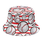 Red Striped Baseball Pattern Print Bucket Hat
