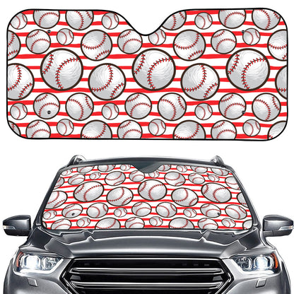 Red Striped Baseball Pattern Print Car Windshield Sun Shade
