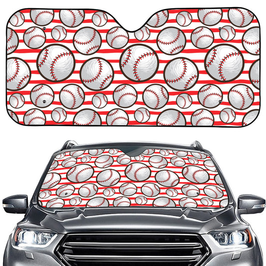 Red Striped Baseball Pattern Print Car Windshield Sun Shade