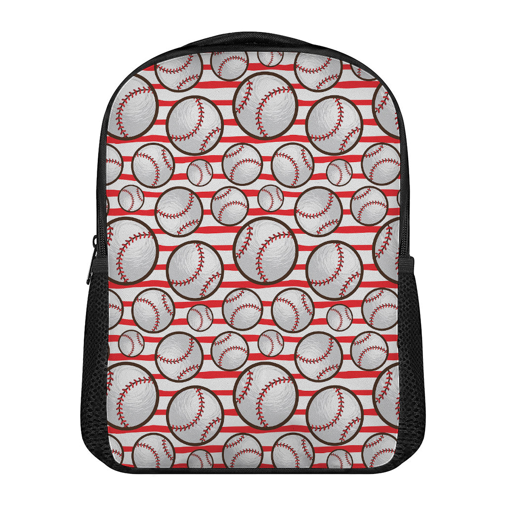Red Striped Baseball Pattern Print Casual Backpack