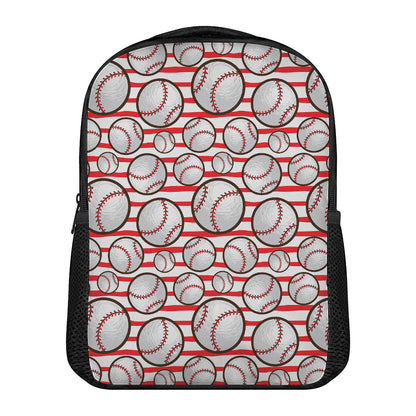 Red Striped Baseball Pattern Print Casual Backpack