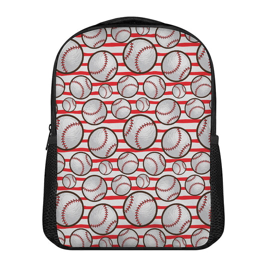 Red Striped Baseball Pattern Print Casual Backpack