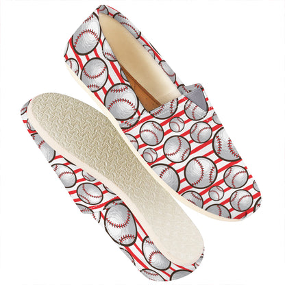 Red Striped Baseball Pattern Print Casual Shoes