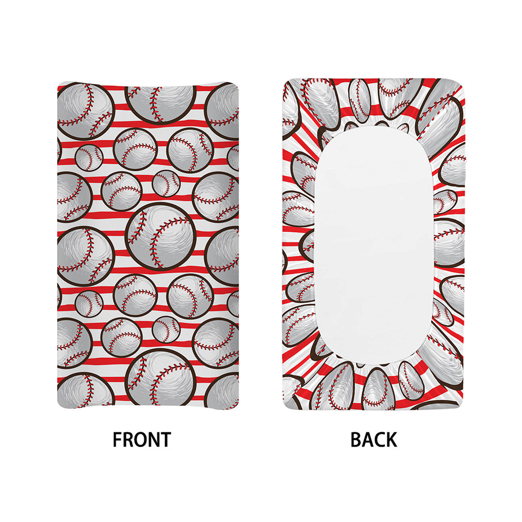 Red Striped Baseball Pattern Print Changing Pad Cover