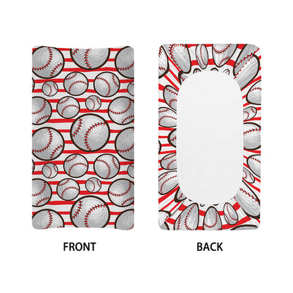 Red Striped Baseball Pattern Print Changing Pad Cover