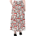 Red Striped Baseball Pattern Print Chiffon Maxi Skirt