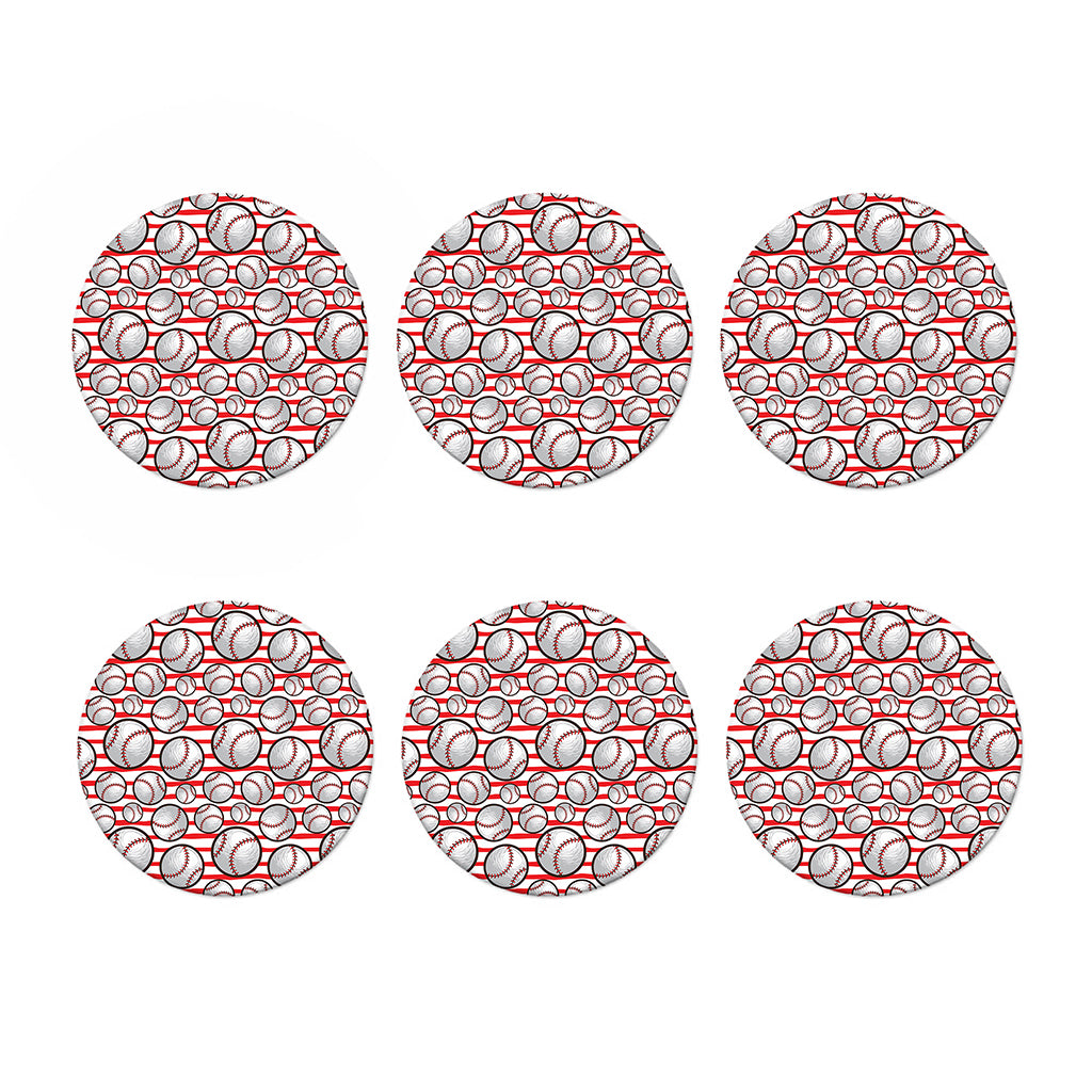Red Striped Baseball Pattern Print Coaster Set