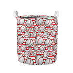 Red Striped Baseball Pattern Print Collapsible Laundry Basket