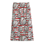 Red Striped Baseball Pattern Print Cotton Front Slit Maxi Skirt