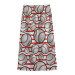 Red Striped Baseball Pattern Print Cotton Front Slit Maxi Skirt