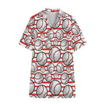 Red Striped Baseball Pattern Print Cotton Hawaiian Shirt