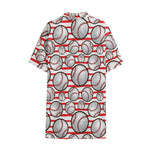Red Striped Baseball Pattern Print Cotton Hawaiian Shirt
