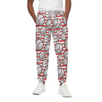 Red Striped Baseball Pattern Print Cotton Pants