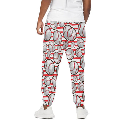 Red Striped Baseball Pattern Print Cotton Pants