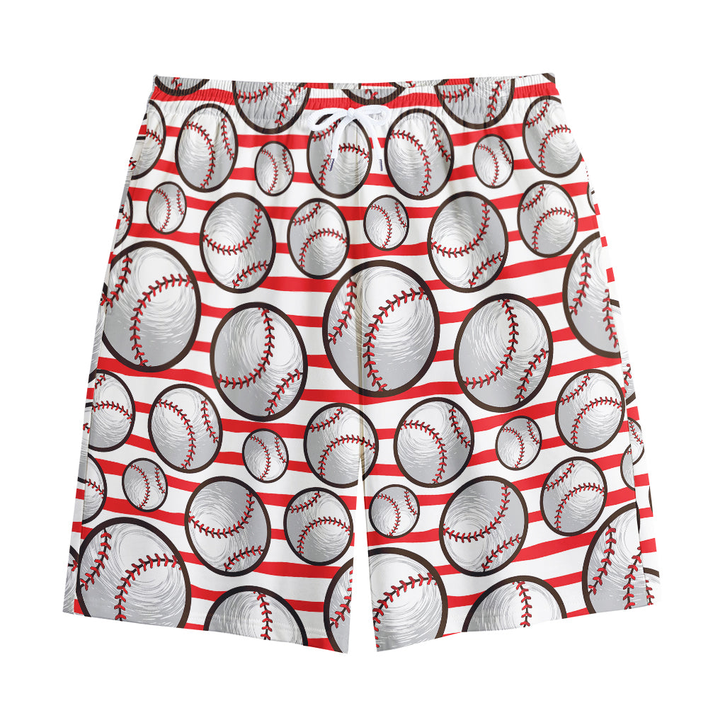 Red Striped Baseball Pattern Print Cotton Shorts