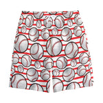 Red Striped Baseball Pattern Print Cotton Shorts