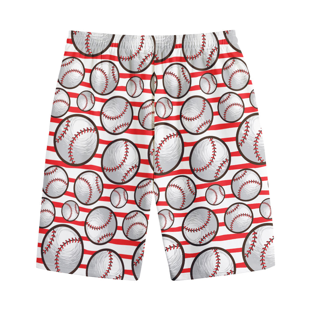 Red Striped Baseball Pattern Print Cotton Shorts