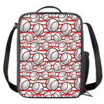 Red Striped Baseball Pattern Print Crossbody Lunch Bag
