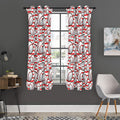 Red Striped Baseball Pattern Print Grommet Curtain Panels