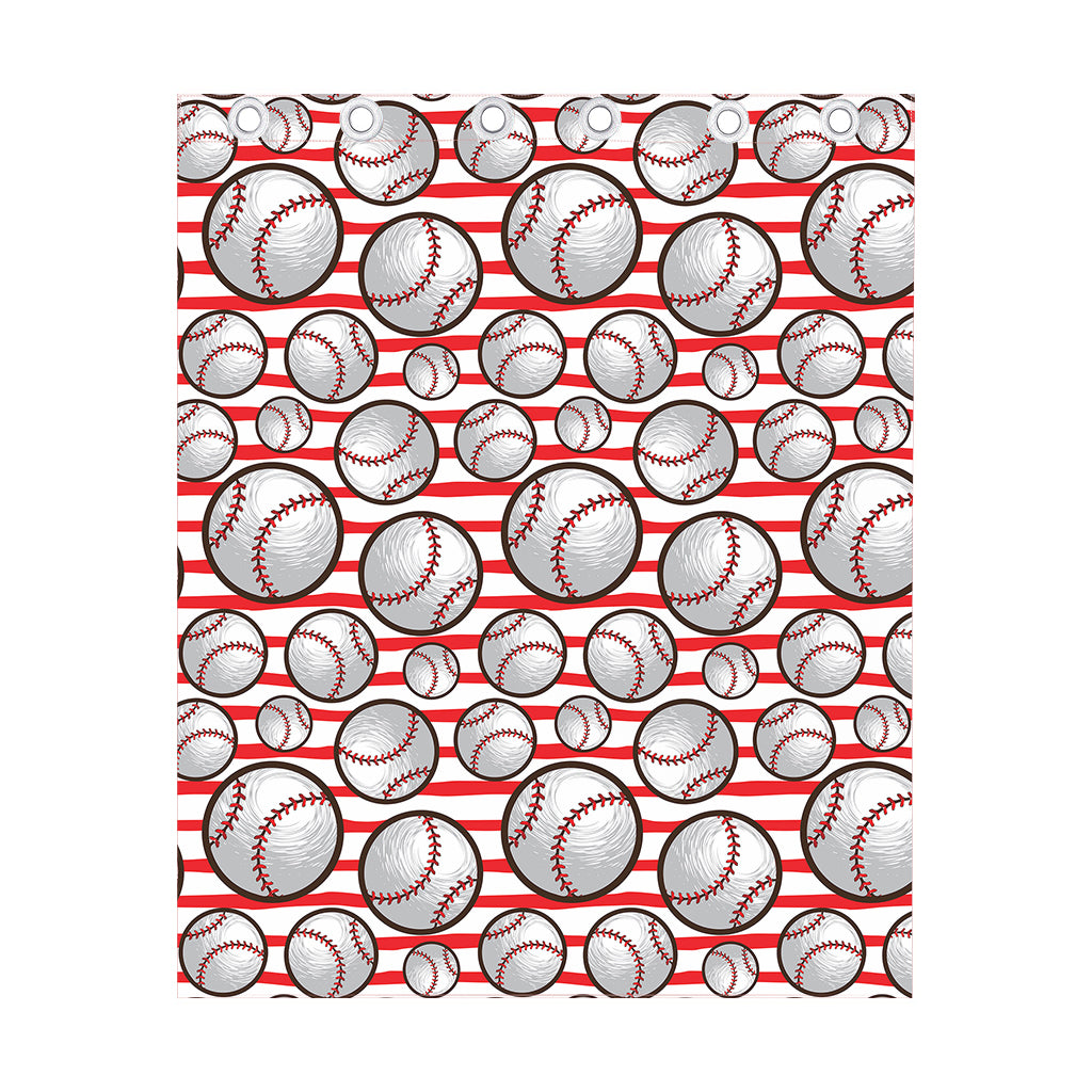 Red Striped Baseball Pattern Print Curtain