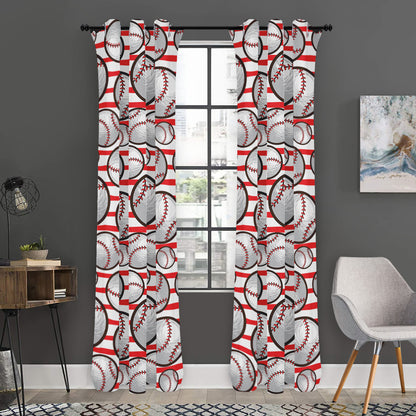 Red Striped Baseball Pattern Print Curtain