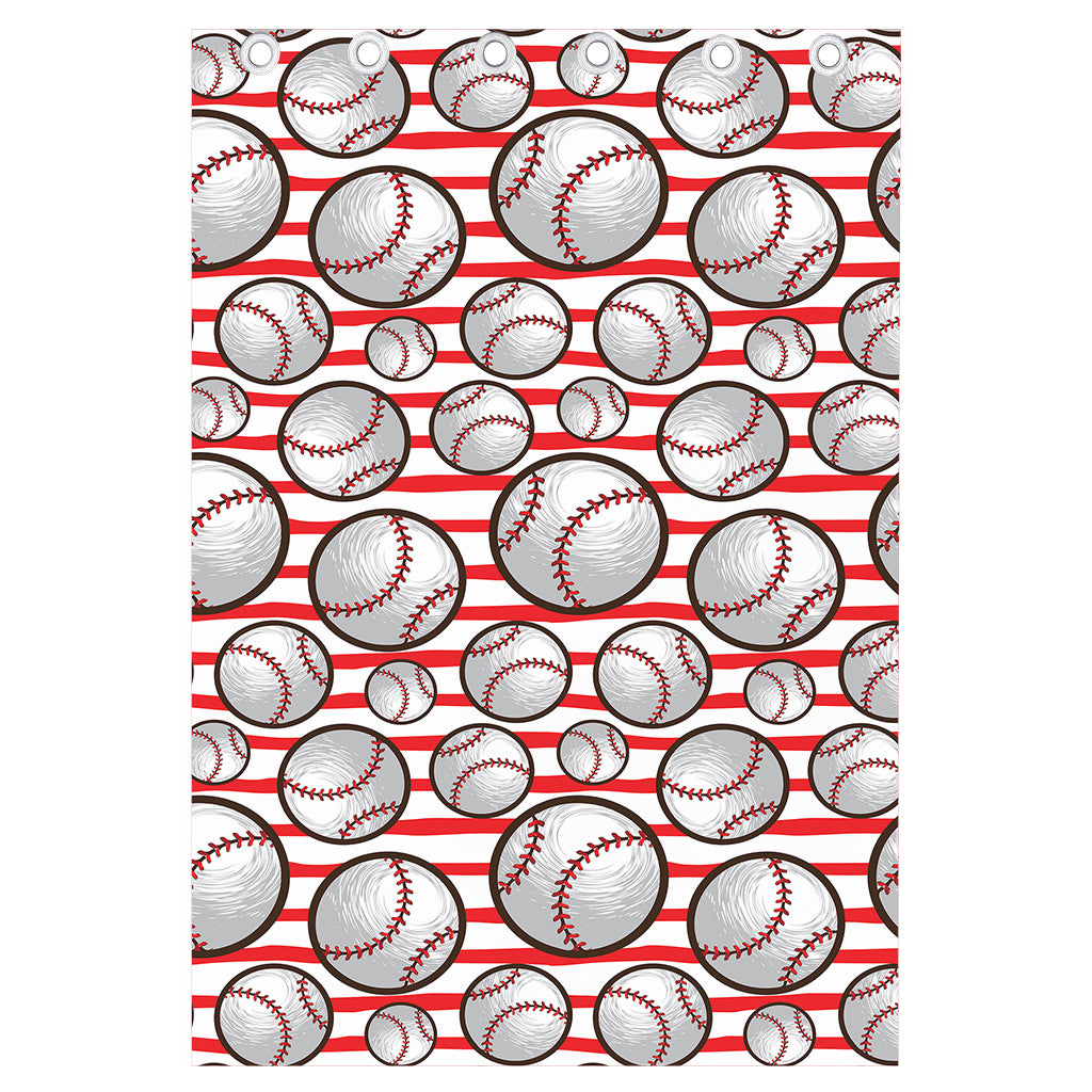Red Striped Baseball Pattern Print Curtain