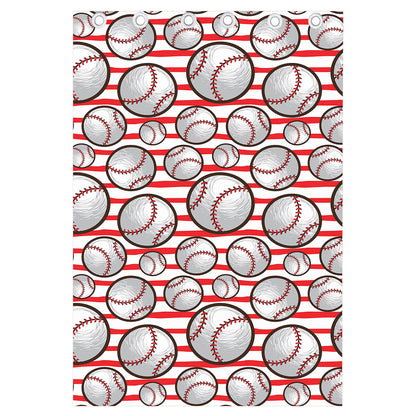Red Striped Baseball Pattern Print Curtain