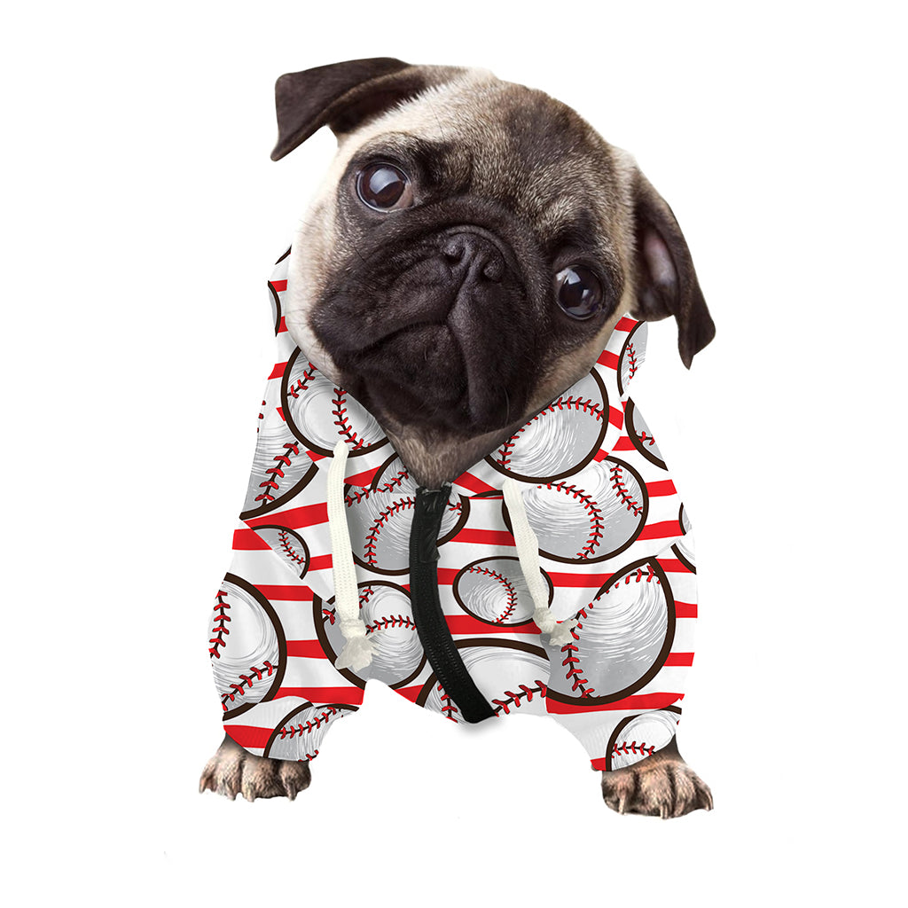 Red Striped Baseball Pattern Print Dog Zip Up Hoodie