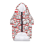 Red Striped Baseball Pattern Print Dog Zip Up Hoodie