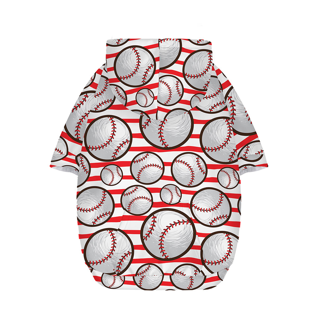 Red Striped Baseball Pattern Print Dog Zip Up Hoodie