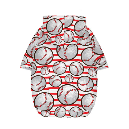 Red Striped Baseball Pattern Print Dog Zip Up Hoodie
