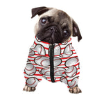 Red Striped Baseball Pattern Print Dog Zip Up Jacket