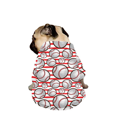 Red Striped Baseball Pattern Print Dog Zip Up Jacket