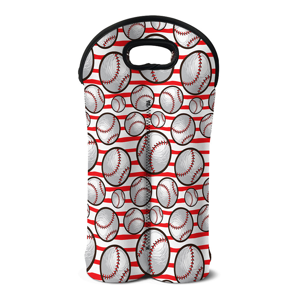 Red Striped Baseball Pattern Print Double Neoprene Wine Tote