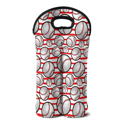 Red Striped Baseball Pattern Print Double Neoprene Wine Tote