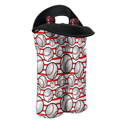 Red Striped Baseball Pattern Print Double Neoprene Wine Tote