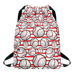Red Striped Baseball Pattern Print Drawstring Backpack