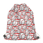 Red Striped Baseball Pattern Print Drawstring Bag